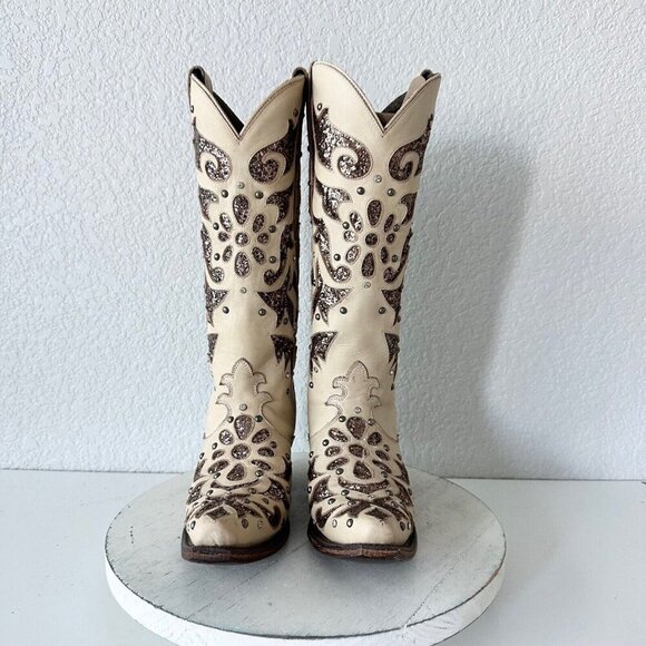 NEW Lane Womens Cowboy Boots 6 Tan Gold Western Cowgirl Mid Calf Pointed Toe - Picture 7 of 14